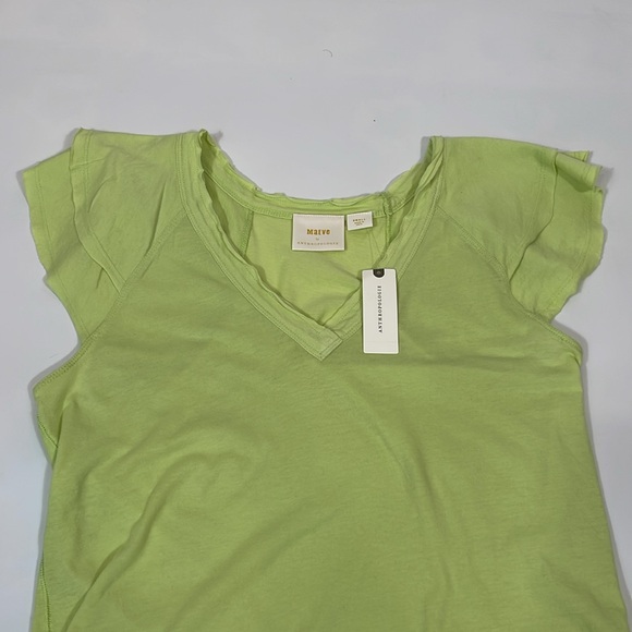 Anthropologie Maeve Flutter Sleeve Tee NWT Size S Chartreuse - Picture 7 of 10